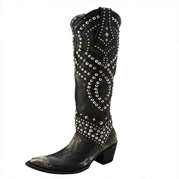 Abbott - Elegant boots with metal studs and solid heel